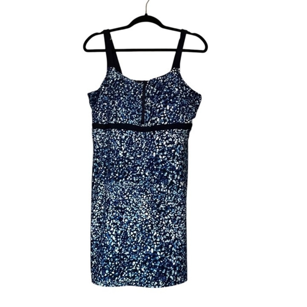 Lands End Blue Mosaic Pebble Print Swim Dress One Piece Swimsuit XL 18 36259438